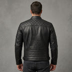 Men's Black Genuine Leather Biker Jacket – Quilted Motorcycle Cafe Racer Jacket