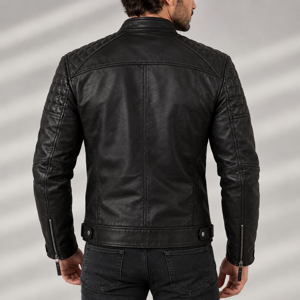 Men's Genuine Leather Cafe Racer Jacket – Diamond Quilted Biker Motorcycle Jacket