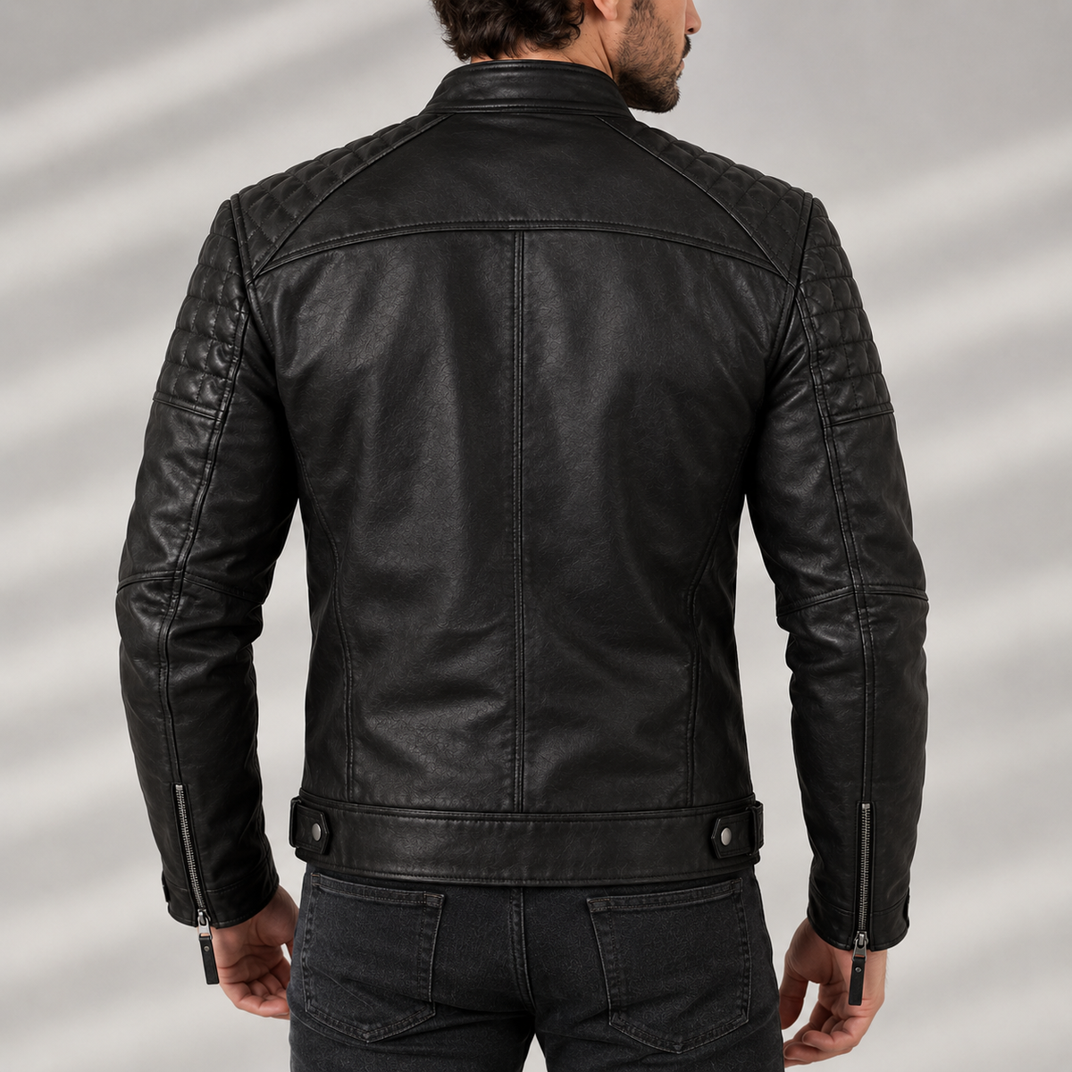 Men's Genuine Leather Cafe Racer Jacket – Diamond Quilted Biker Motorcycle Jacket
