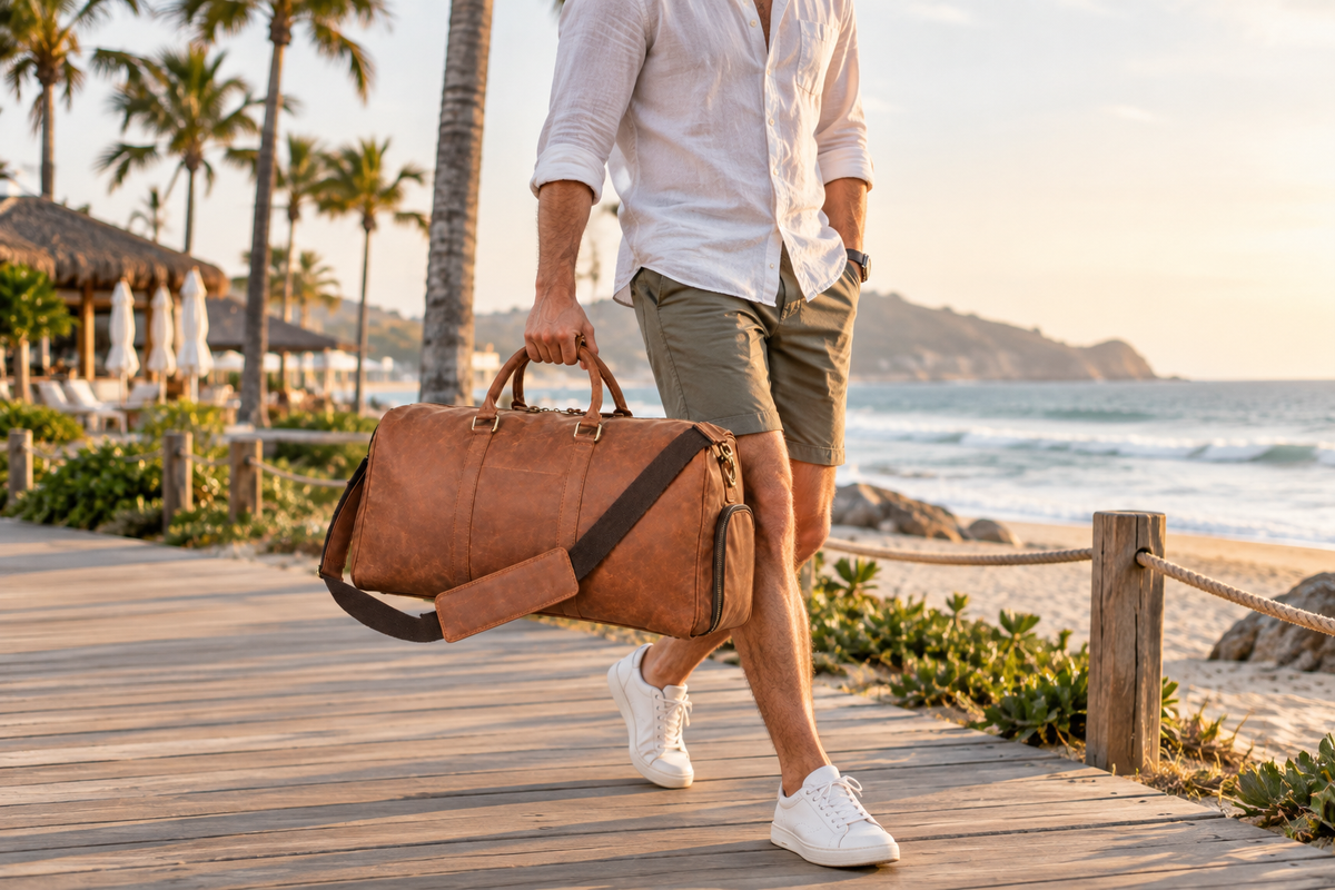 Leather Duffle Bag, Brown Genuine Leather Weekender, Travel Holdall, Overnight Bag