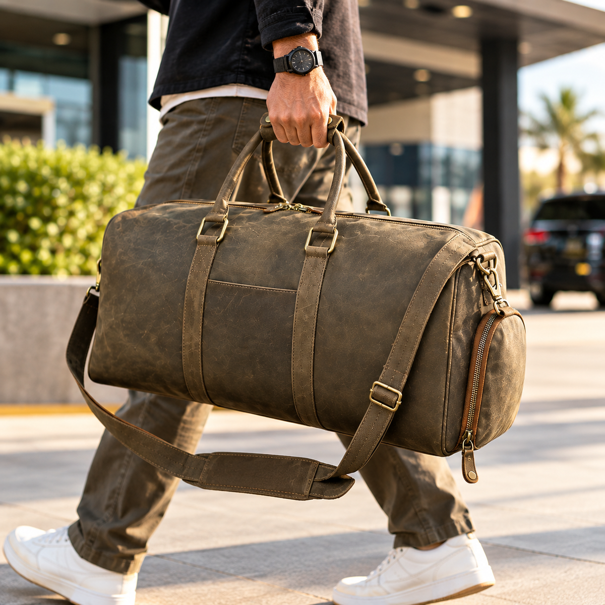 Genuine Cow Leather Weekender Duffel Bag, Vintage Brown Travel Bag