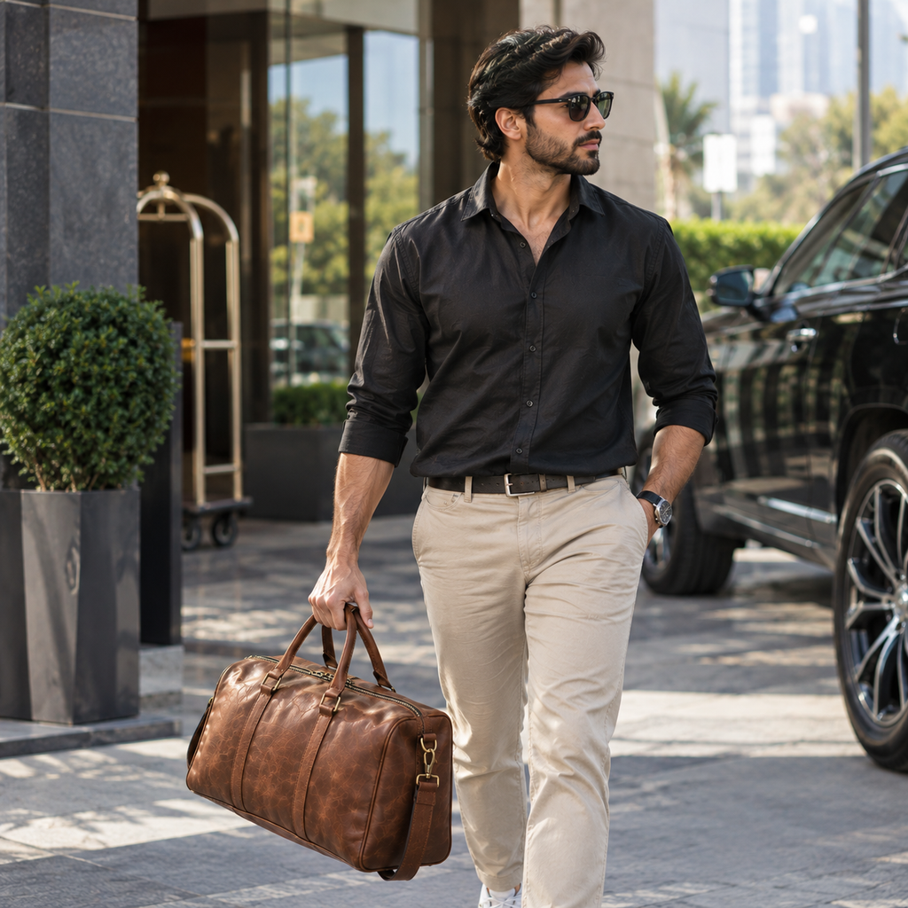 Genuine Leather Duffle Bag, Travel Weekender, Overnight Bag (Free Wallet)