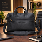 Black Leather Laptop Briefcase, Men's Business Bag, Office Travel Bag