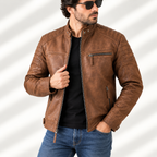 Men's Genuine Leather Cafe Racer Jacket – Diamond Quilted Biker Motorcycle Jacket