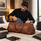 Genuine Leather Duffle Bag, Travel Weekender, Overnight Bag (Free Wallet)