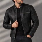 Men's Genuine Leather Cafe Racer Jacket – Diamond Quilted Biker Motorcycle Jacket