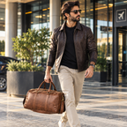 Genuine Leather Duffle Bag, Travel Weekender, Overnight Bag (Free Wallet)