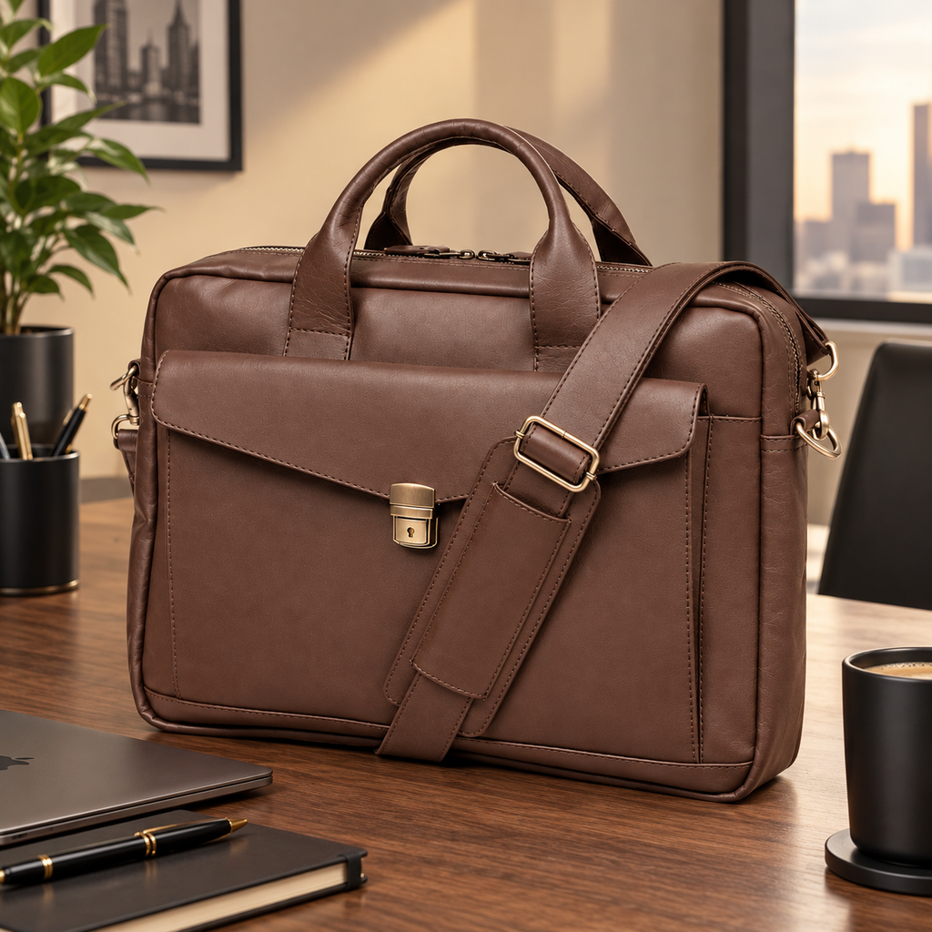 Genuine Leather Laptop Bag for Men, Brown Briefcase, Professional Work Bag