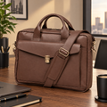 Genuine Leather Laptop Bag for Men, Brown Briefcase, Professional Work Bag