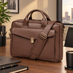 Genuine Leather Laptop Bag for Men, Brown Briefcase, Professional Work Bag
