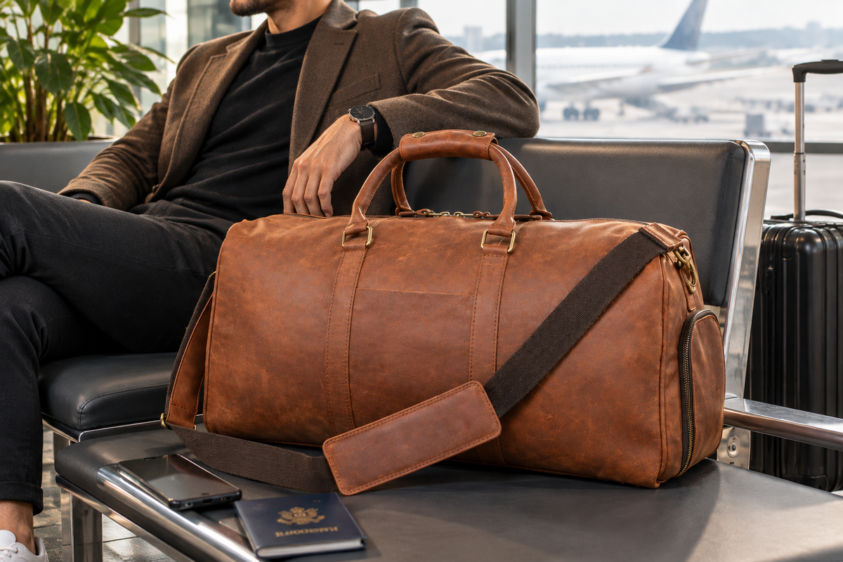 Leather Duffle Bag, Brown Genuine Leather Weekender, Travel Holdall, Overnight Bag