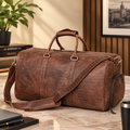 Genuine Leather Travel Bag, Brown Crocodile Weekender Duffel, Overnight Bag