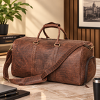 Genuine Leather Travel Bag, Brown Crocodile Weekender Duffel, Overnight Bag