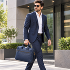 Genuine Leather Navy Laptop Bag, Business Briefcase with Free Wallet