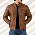Men's Genuine Leather Cafe Racer Jacket – Diamond Quilted Biker Motorcycle Jacket