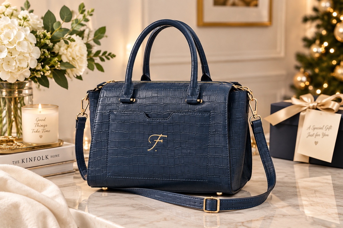 Personalized Leather Ladies Bag, Custom Letter Handbag, Bue Leather Shoulder Bag