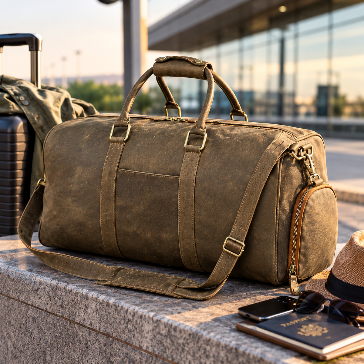 Genuine Cow Leather Weekender Duffel Bag, Vintage Brown Travel Bag