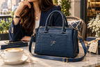 Personalized Leather Ladies Bag, Custom Letter Handbag, Bue Leather Shoulder Bag